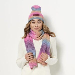 Juicy  Couture Tie Dye Ribbed Beanie & Scarf Rainbow